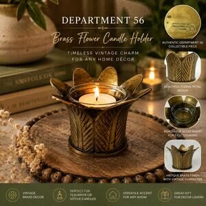 Department 56 Brass Flower Candle Holder Glass Insert Vintage Boho Decor